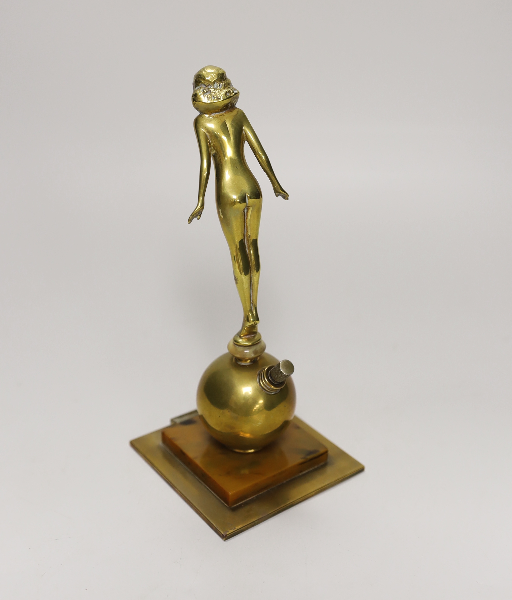 An Art Deco novelty brass table-lighter, nude female, 20cm high